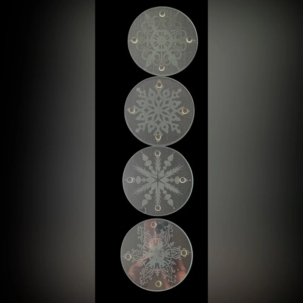 Four Different Clear Snowflake Holiday Coasters with Soft Silicone Feet by Epic.
